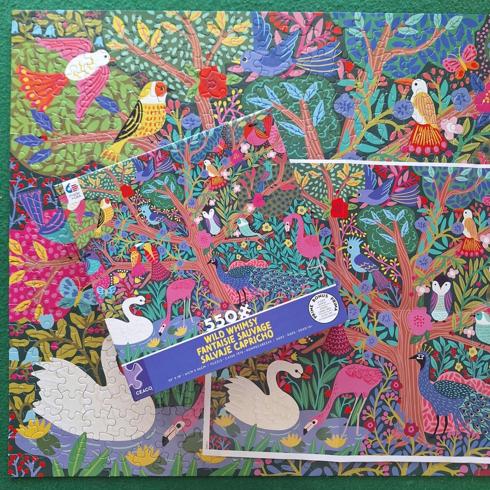 Ceaco Wild Whimsy 550‎ Piece Jigsaw Puzzle Colorful Birds Swan Peacock 24x18